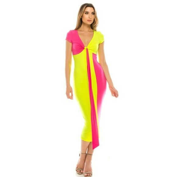 Color Block Front Knotted Midi Dress - Picture 3 of 6